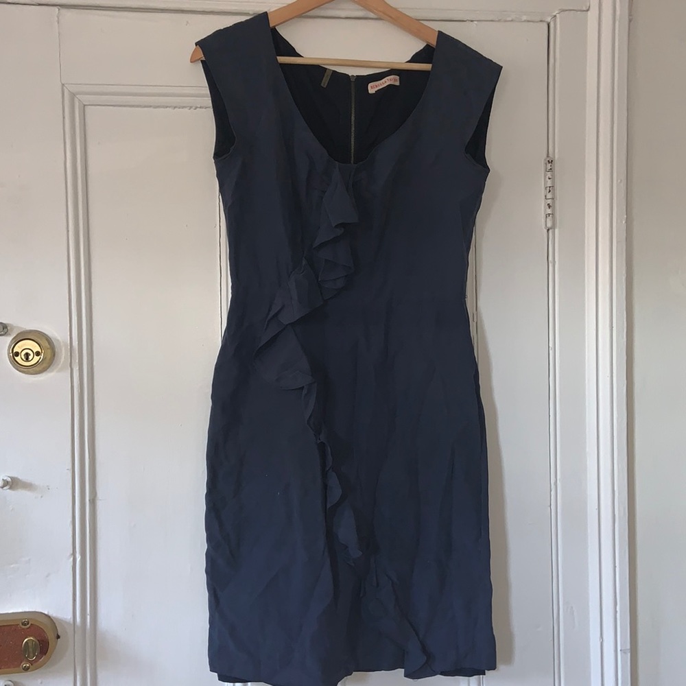 Navy silk and linen Rebecca Taylor zip back dress